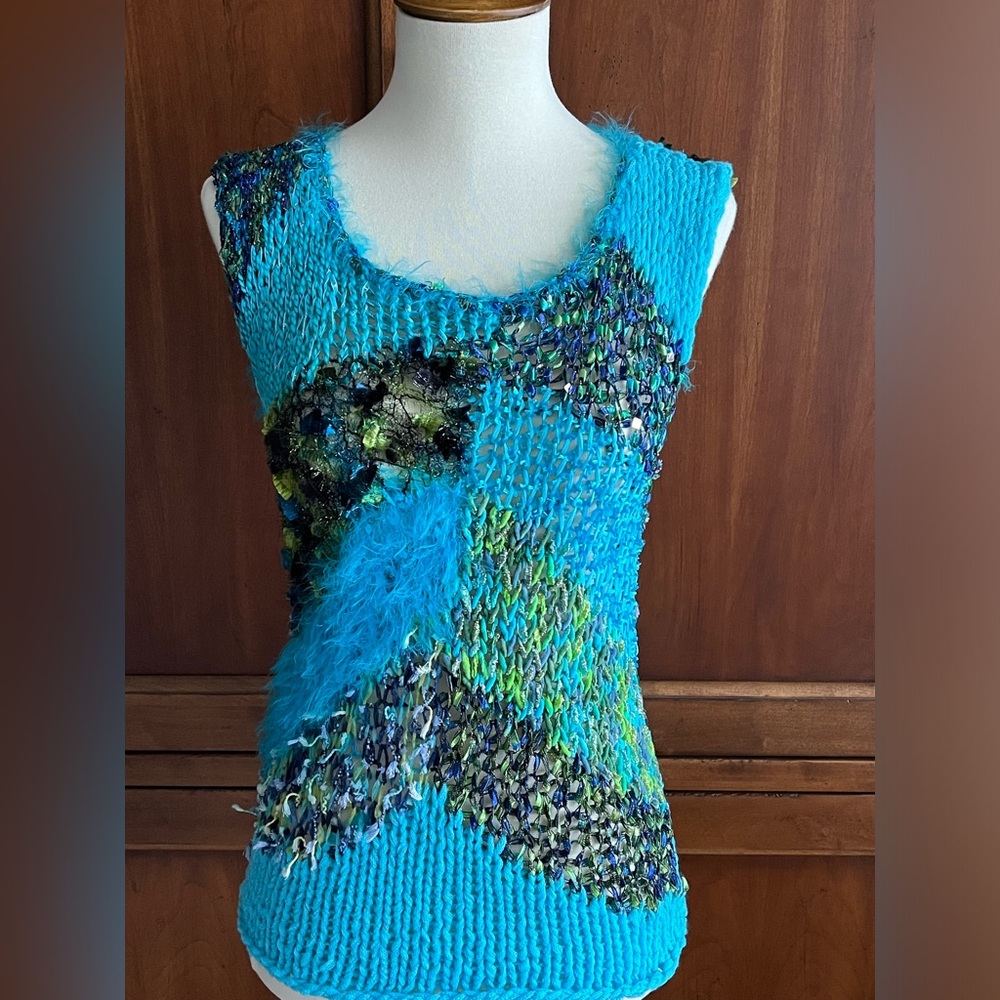 💚💚🩵🩵Handknit/woven top  - NWOT 💚💚🩵🩵
